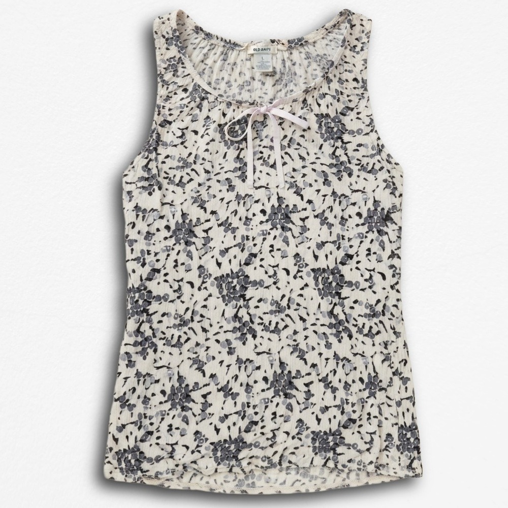 Old Navy Womens XS Grey‎ Floral Sleeveless Tank Top Ribbon Tie Scoop Neck 864752